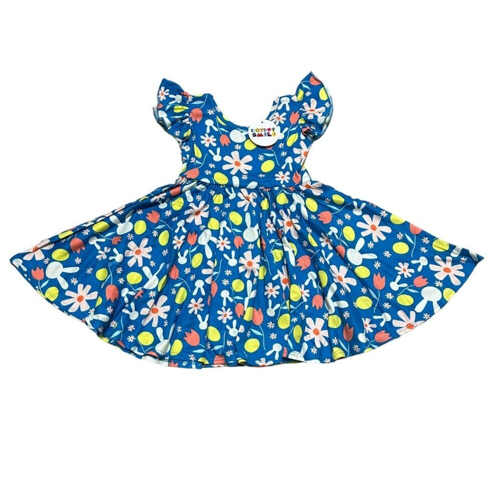 Dot Dot Smile Girls Size 2T Blue Floral Rabbit Empire Flutter Twirl Dress‎ NWT